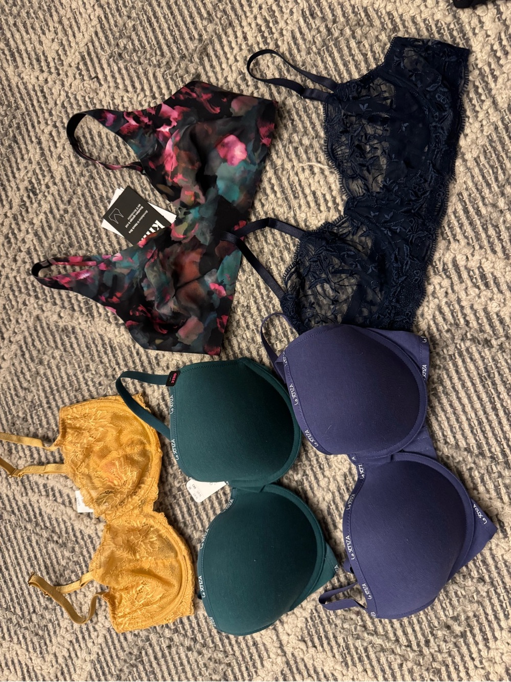 La SENZA Five-Piece Bra Set - Floral Multi, Navy, Teal, Mustard, Black Lace